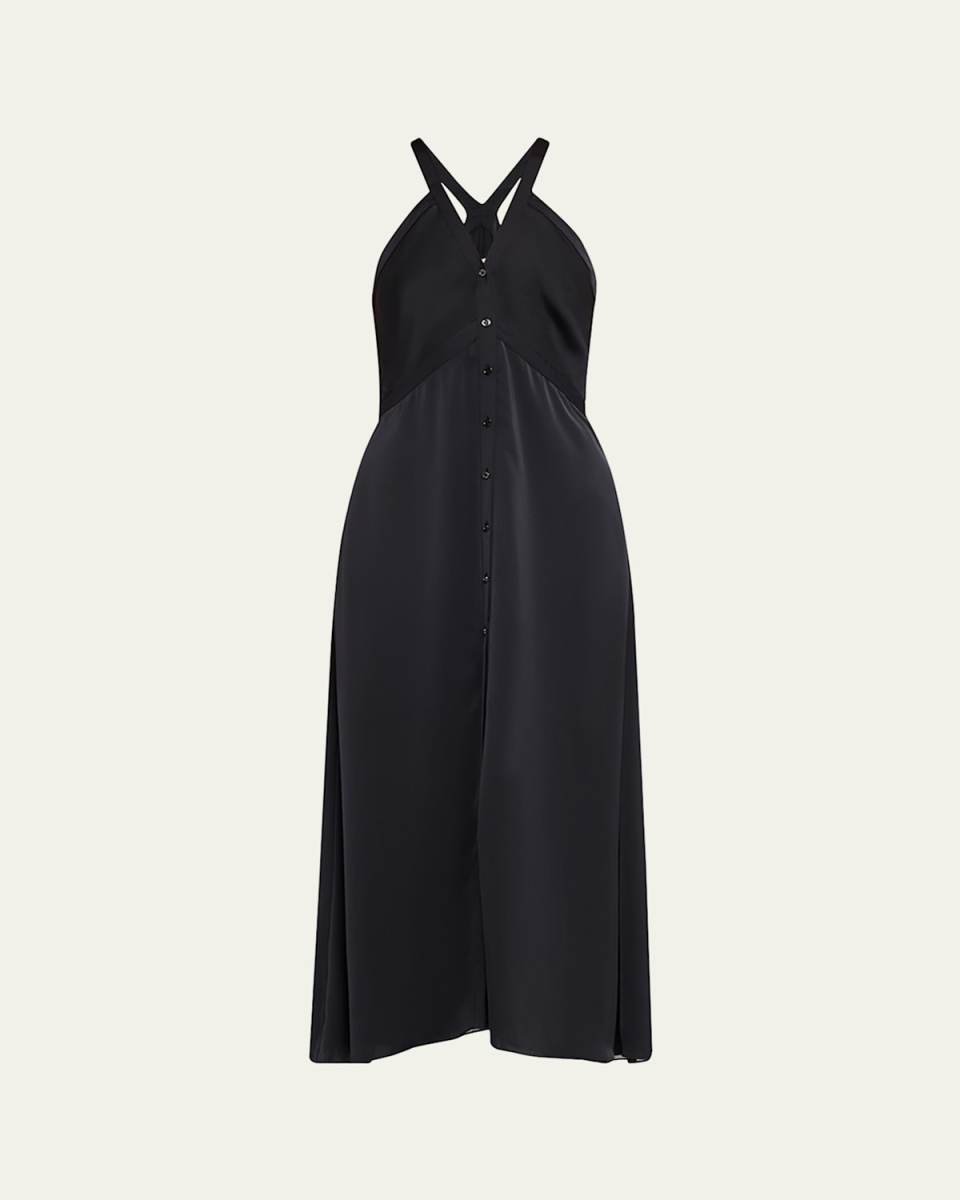 Cynthia Satin Button-Front Dress